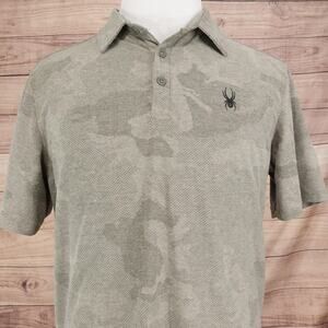 Spyder Polo Shirt Mens Large Green Camo Stretch Tagless Knit Performance Golf